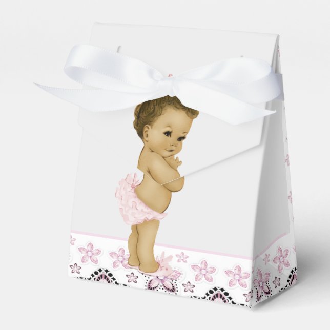 Pink African American Baby Girl Shower Favour Boxe Favour Box (Front Side)