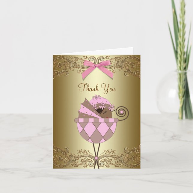 Pink African American Baby Girl Thank You Cards (Front)