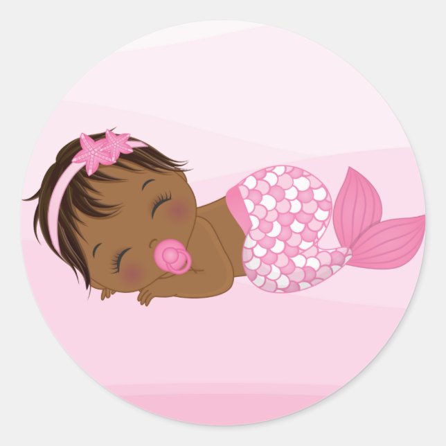 Pink African American Girl, Baby Mermaid Sticker (Front)