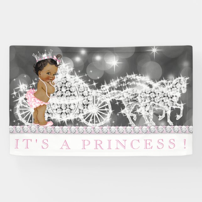 Pink African American Princess Baby Shower Banner (Horizontal)