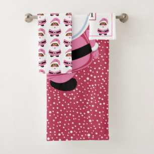 Pink African-American Santa Claus Christmas Bath Towel Set