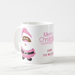 Pink African-American Santa Claus Merry Christmas  Coffee Mug