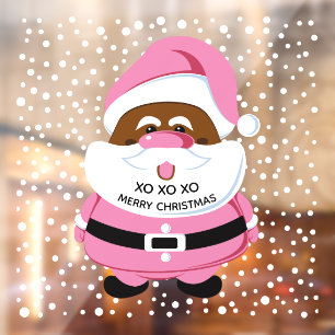 Pink African-American Santa Claus, snow Christmas Window Cling