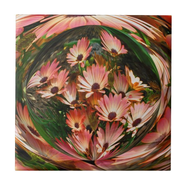 Pink African Daisies Floral Abstract Art Tile (Front)