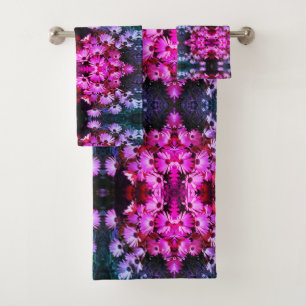 Pink African Daisy Flowers Abstract Art Bath Towel Set