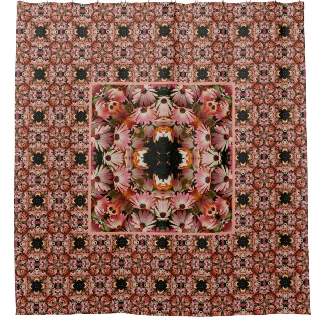 Pink African Daisy Flowers Abstract Shower Curtain (Front)
