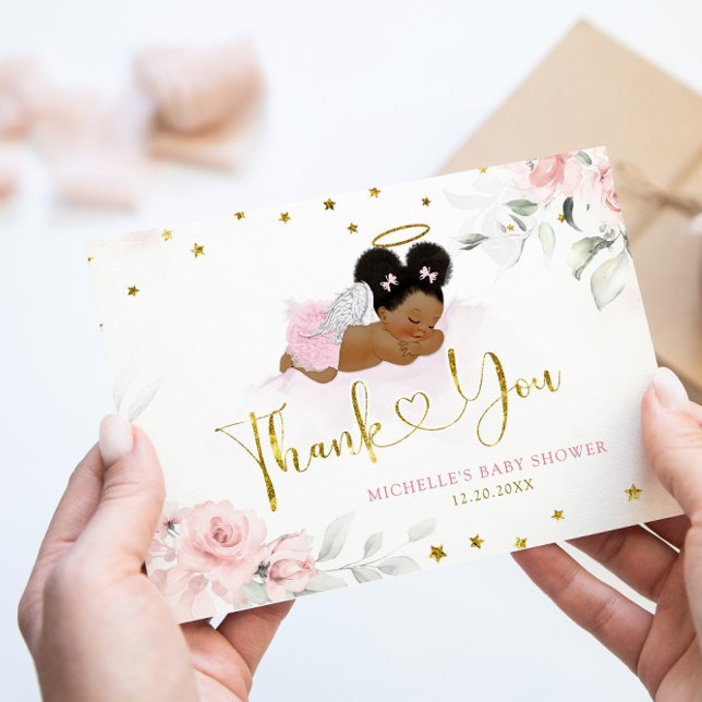 Pink Afro Angel Baby Heaven Sent Baby Shower Thank You Card (Creator Uploaded)