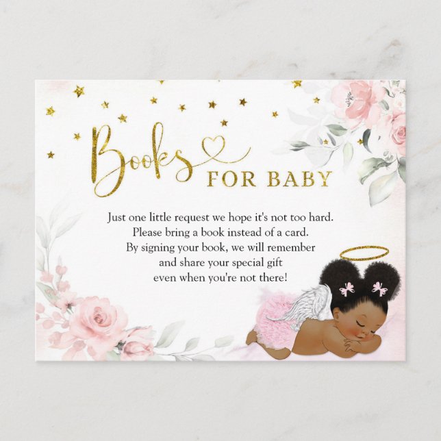 Pink Afro Angel Baby Heaven Sent Books For Baby Invitation Postcard (Front)