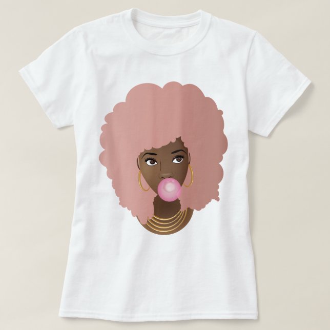 Pink Afro, Popping Pink Bubble Gum T-Shirt (Design Front)
