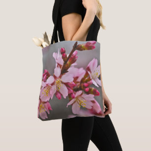 Pink Against A Gray Sky Japanese Cherry Blossoms Tote Bag
