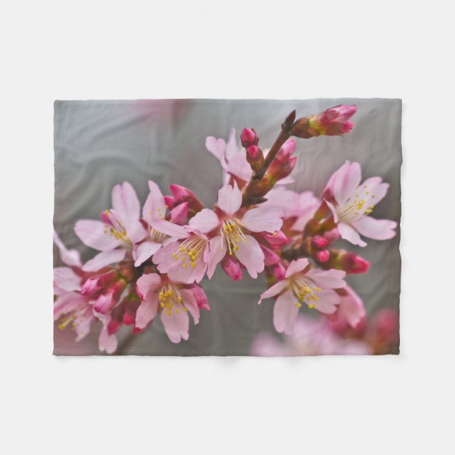 Pink Against A Grey Sky Japanese Cherry Blossoms Fleece Blanket (Front (Horizontal))