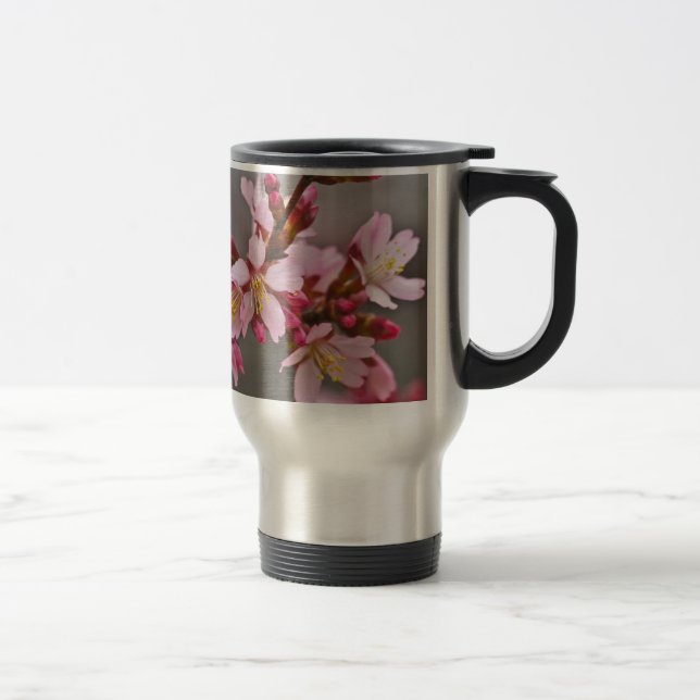 Pink Against A Grey Sky Japanese Cherry Blossoms Travel Mug (Right)