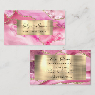 pink agate and gold foil business card