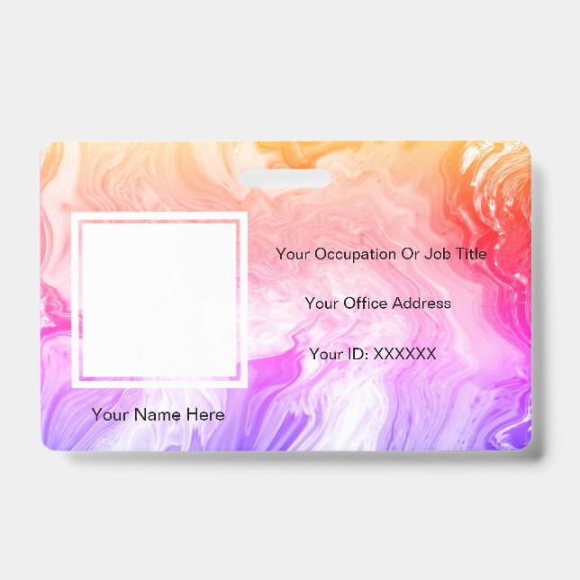 Pink Agate Art Photo Text Templates Employee Badge ID Badge (Front)