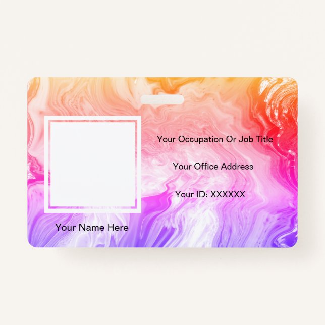 Pink Agate Art Photo Text Templates Employee Badge ID Badge (Front)