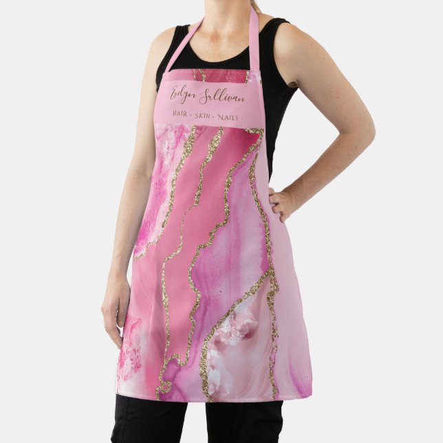 pink agate beauty professional apron (Insitu)