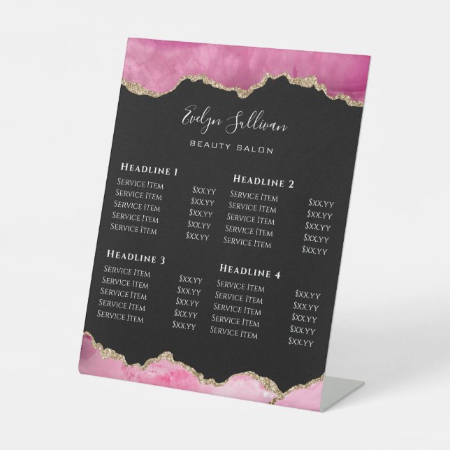 Pink Agate Beauty Salon Price List Pedestal Sign (Front)