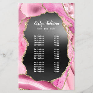 Pink agate black foil price list flyer