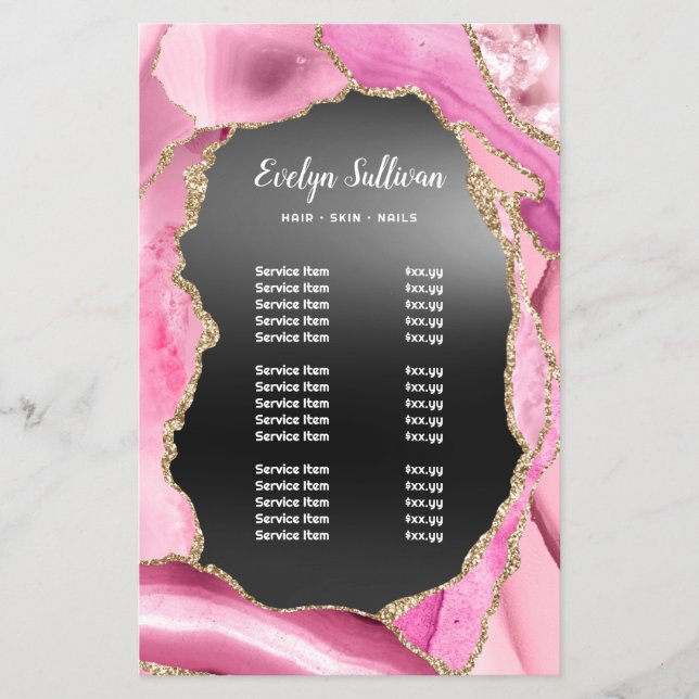Pink agate black foil price list flyer (Front)