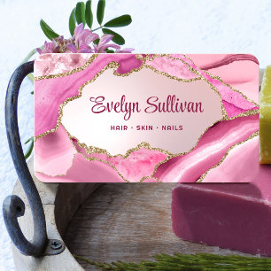Pink Agate Faux Foil Business Card