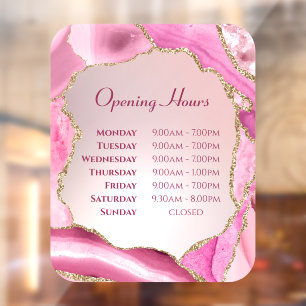 Pink Agate Faux Foil Opening Hours Window Cling