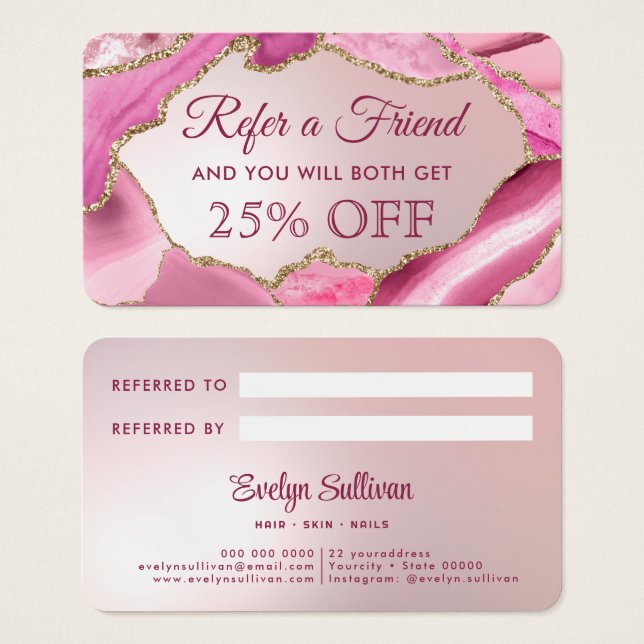 Pink Agate Faux Foil Referral Card (Front & Back)