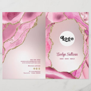 Pink agate faux foil service menu brochure