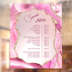 Pink Agate Faux Foil Services Menu Window Cling