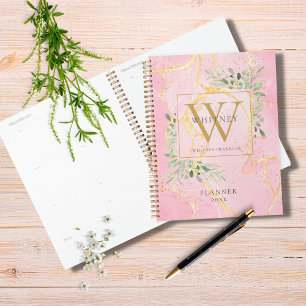 Pink Agate Geode Greenery Monogram Name 2021 Planner
