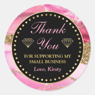 Pink Agate Geode Slices & Gold Small Business Classic Round Sticker