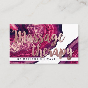 Pink Agate Geode Stone Rose Gold Massage Therapist Business Card