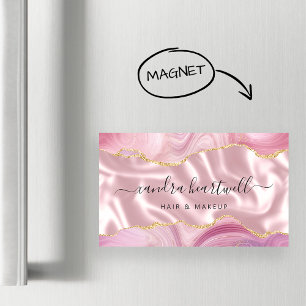 Pink Agate Gold Glitter Luxury Magnetic Business Card