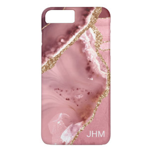 Pink Agate Gold Glitter Monogram iPhone 8 Plus/7 Plus Case