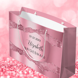 Pink agate name elegant bridesmaid large gift bag