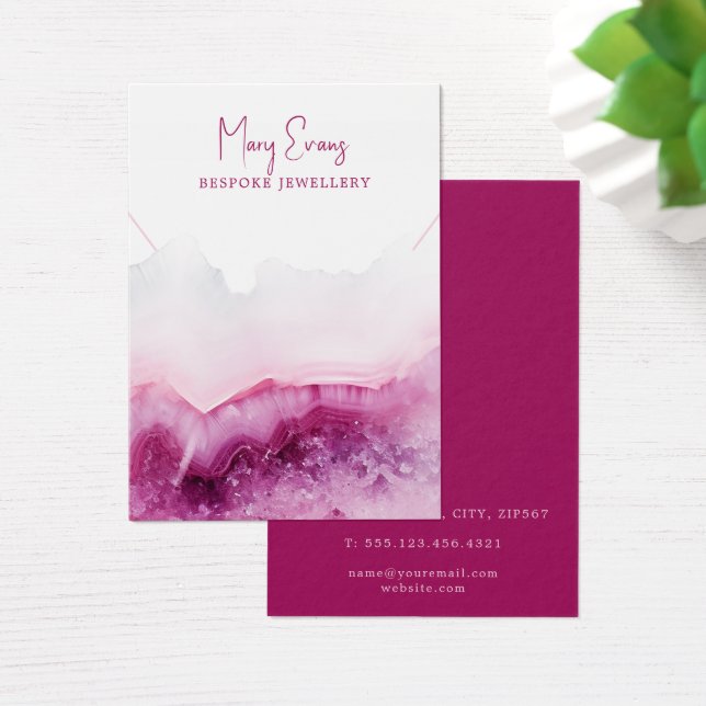 Pink agate necklace display card (Desk)