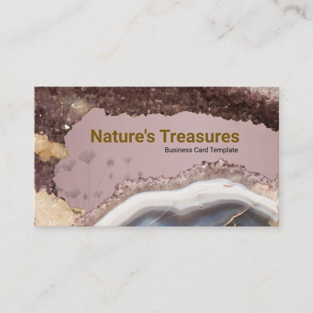 Pink Agate Rock Geode Amethyst Crystals Business Card (Front)
