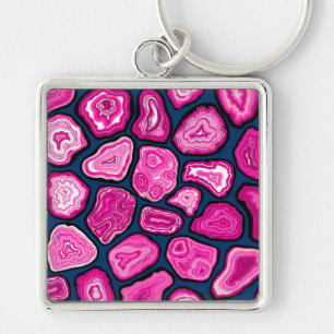 Pink agate slices key ring