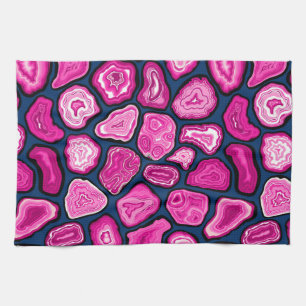 Pink agate slices tea towel