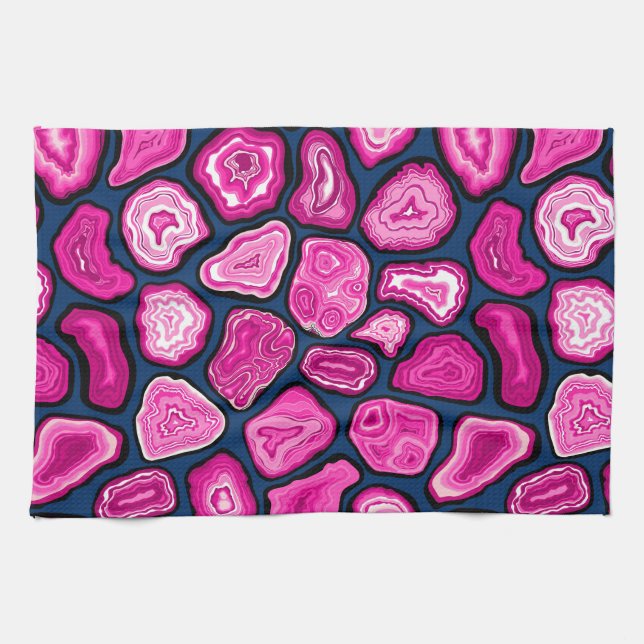 Pink agate slices tea towel (Horizontal)