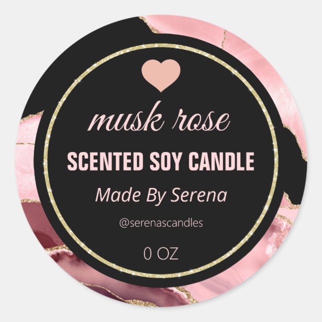 Pink Agate Soy Candle Labels (Front)