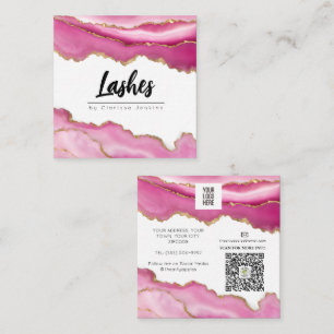 pink agate Trendy Modern Lash Extensions Beauty Square Business Card