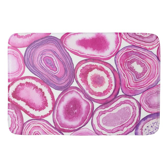Pink agate watercolor bath mat (Front)