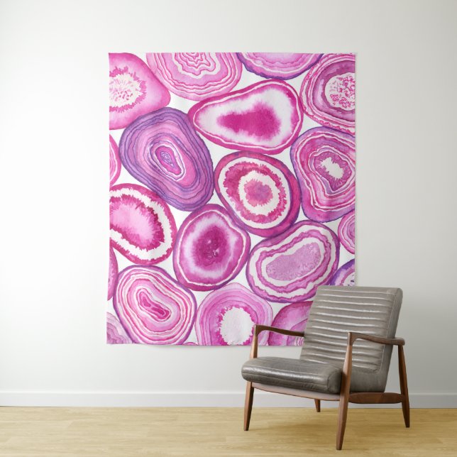 Pink agate watercolor tapestry (In Situ)