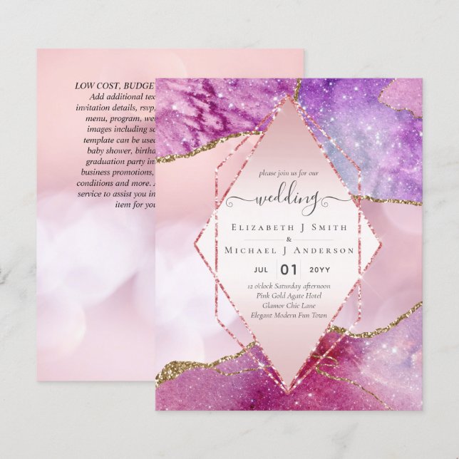 Pink AGATESparkles Wedding Invitations BUDGET (Front/Back)