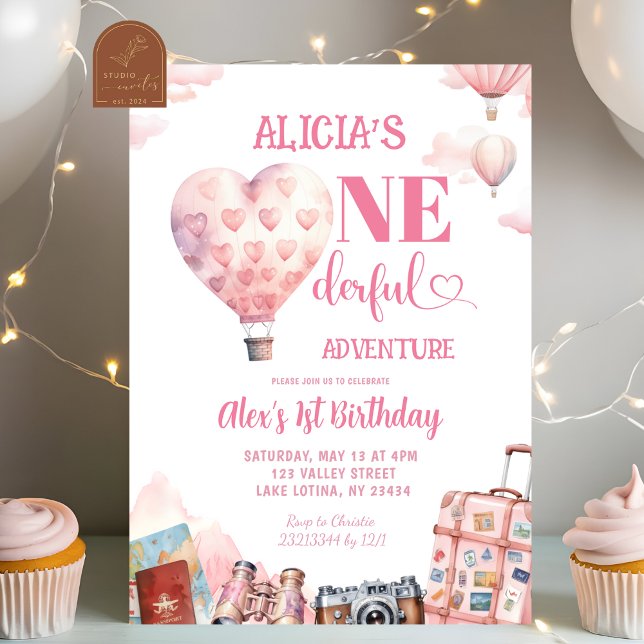 Pink Air Balloon Girl Oneferdul World 1st Birthday Invitation (Creator Uploaded)