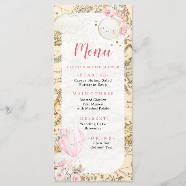 Pink Air Balloon Isn't she Onerderful Birthday Menu (Front)