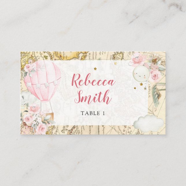 Pink Air Balloon Isn't she Onerderful Birthday Place Card (Front)