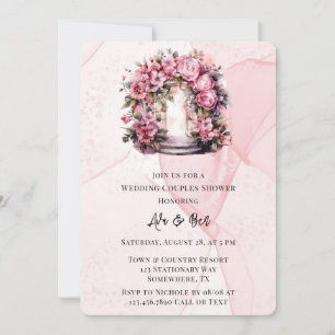 Pink Alcohol Floral Arch Wedding Couples Shower Invitation