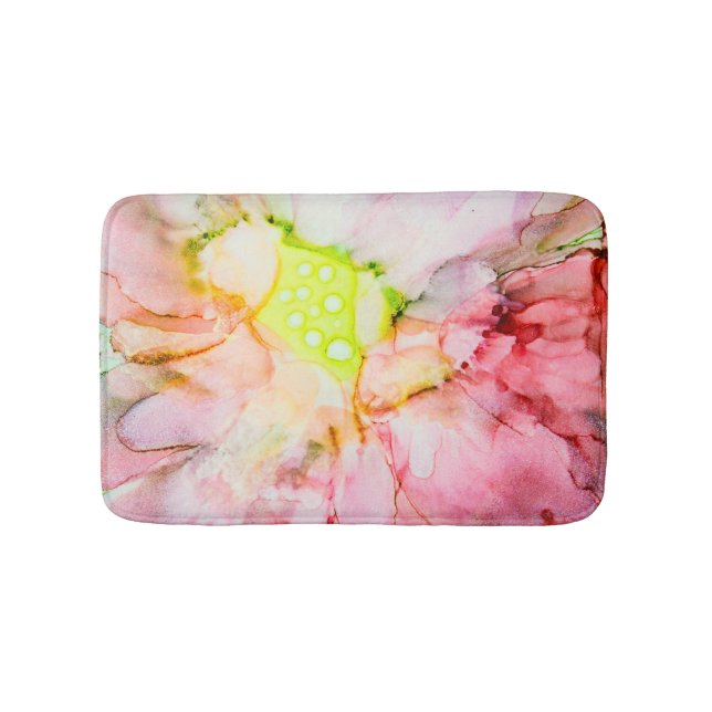 Pink Alcohol Ink Abstract Flower Bath Mat (Front)