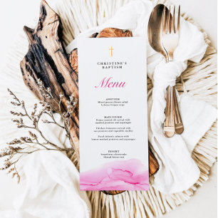 Pink Alcohol Ink Girl Baptism Christening Menu